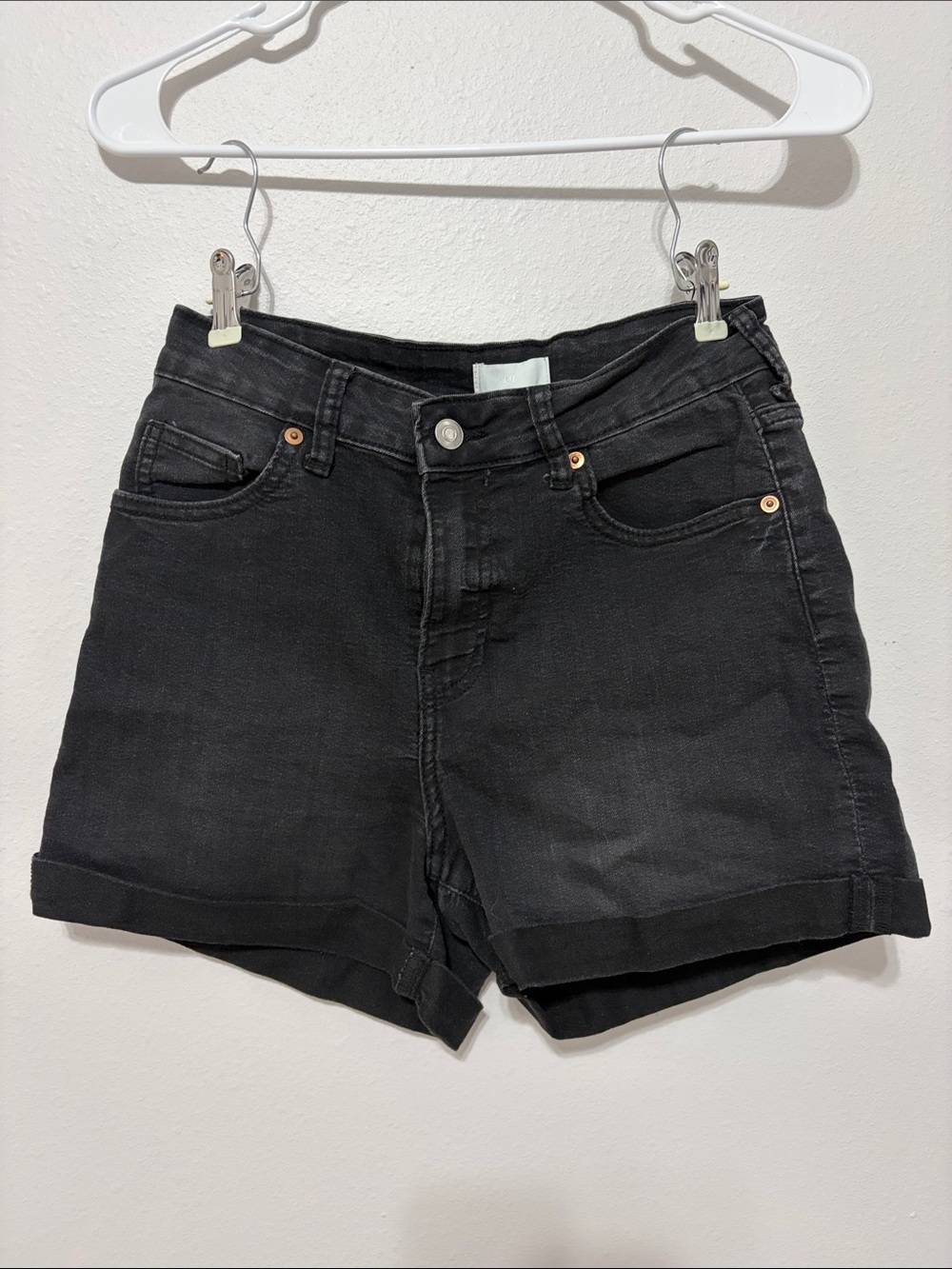 H&M Black Cuffed Denim Shorts